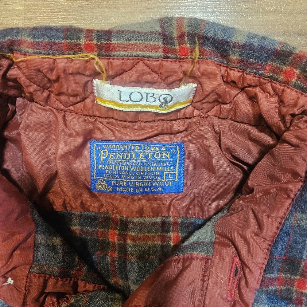 Vintage Pendleton LOBO 100% Wool Plaid Flannel Shirt Blue Brown Padded Elbows L - Picture 4 of 10